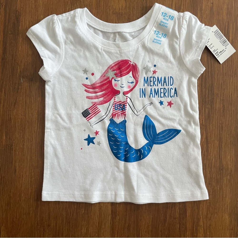 The Children’s Place T-Shirt Girls 12-18 months Mermaid In The USA America 4th